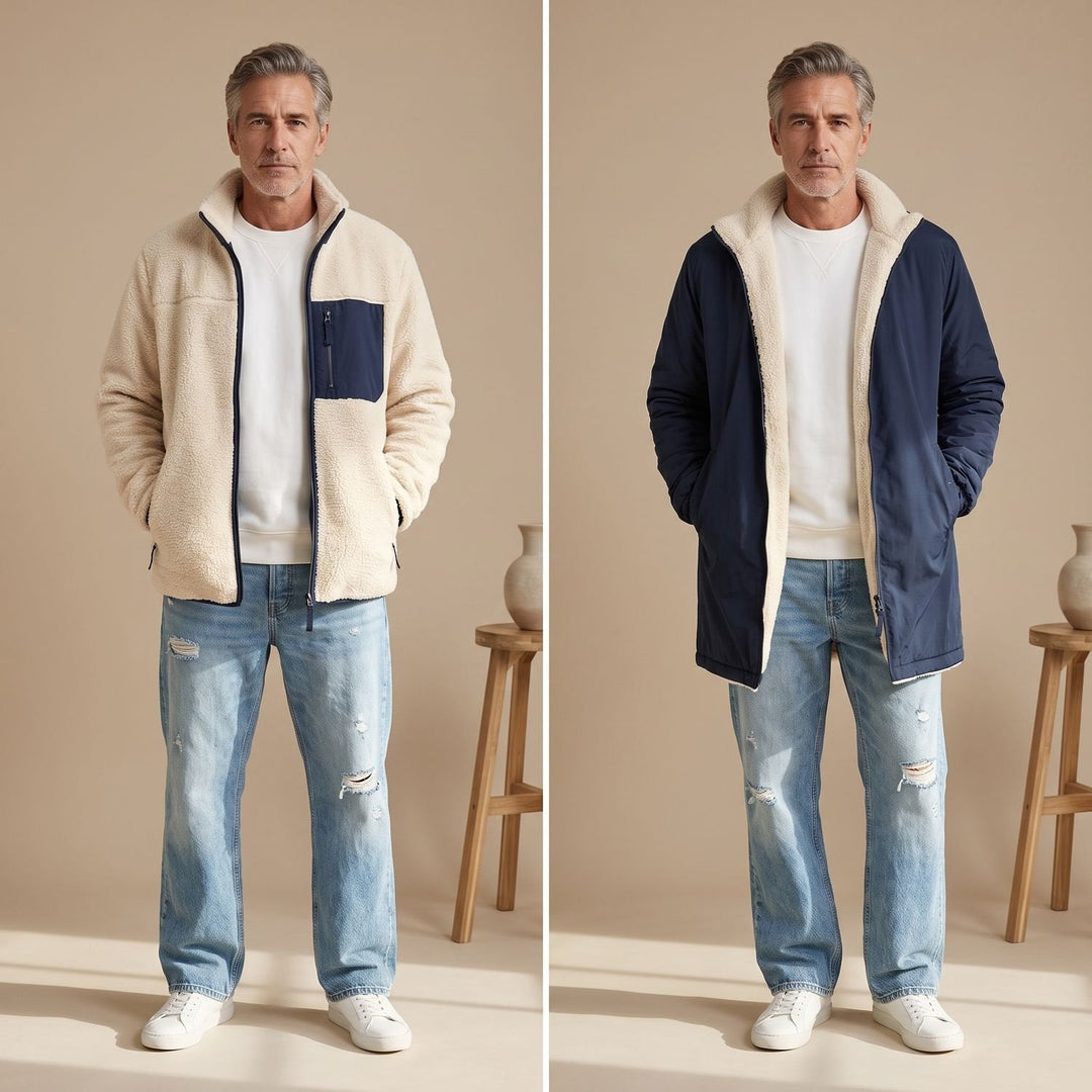 Brenulf | Herren Wintermantel Sherpa-Fleece Wendemantel - Cream - Image 6