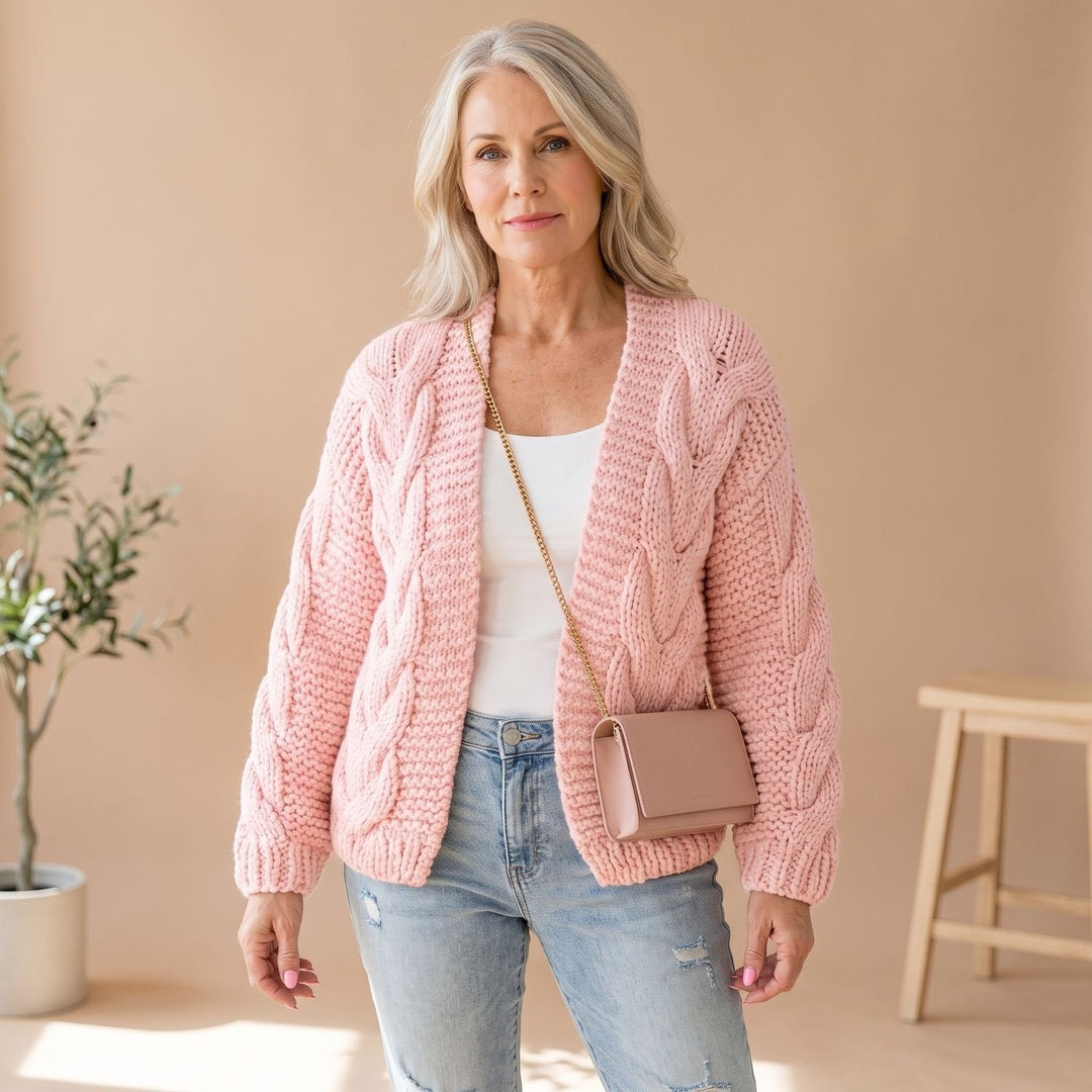 Brenvike | Damen Strickjacke Offen Oversize Grobstrick - Light Pink - Image 1