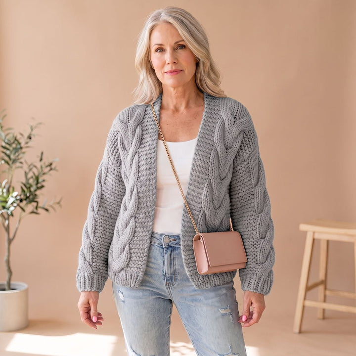 Brenvike | Damen Strickjacke Offen Oversize Grobstrick - Light Pink - Image 3