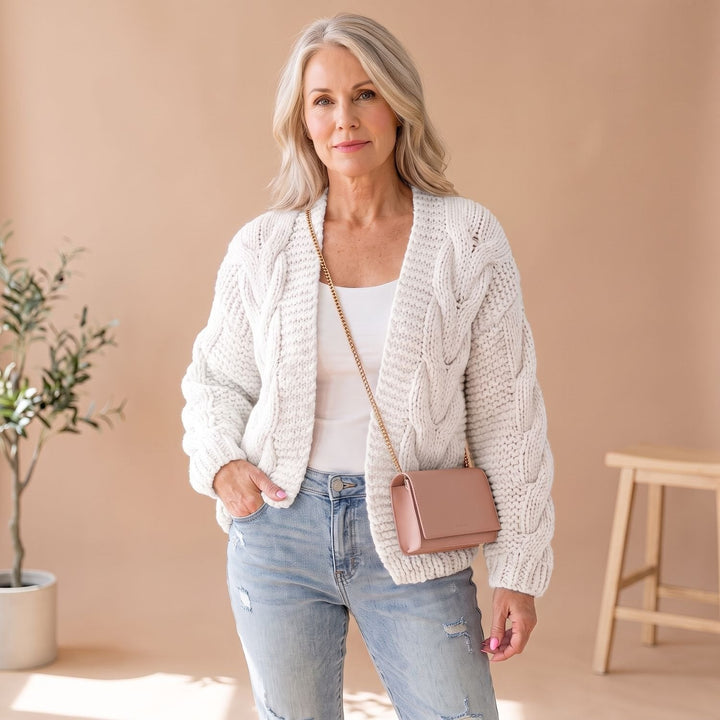 Brenvike | Damen Strickjacke Offen Oversize Grobstrick - Light Pink - Image 4