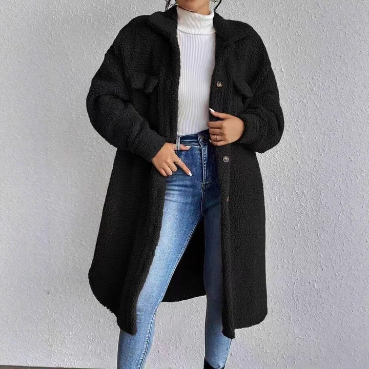 Brenvike | Damen Teddyjacke Lang Oversize mit Kapuze - Black - Image 1