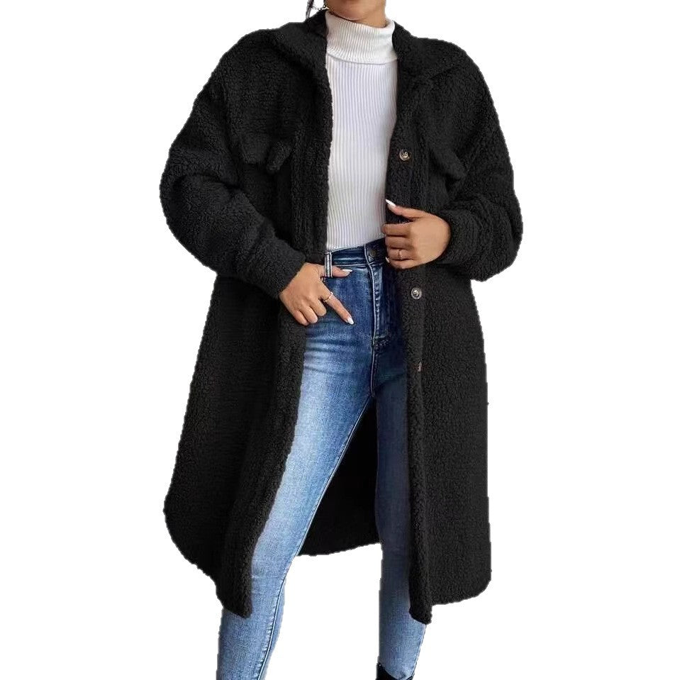Brenvike | Damen Teddyjacke Lang Oversize mit Kapuze - Black - Image 2