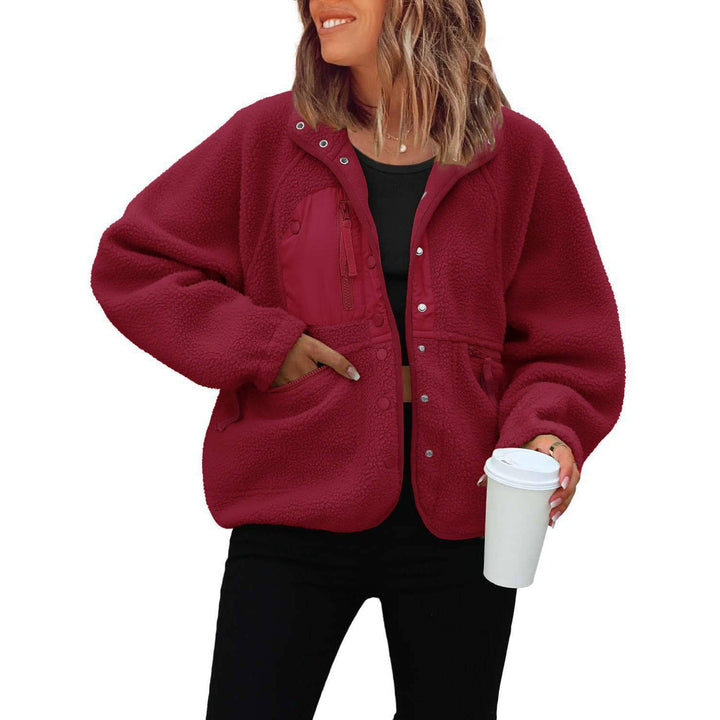 Brenvine | Damen Teddyjacke Fleecejacke mit Knopfleiste - Burgundy - Image 1