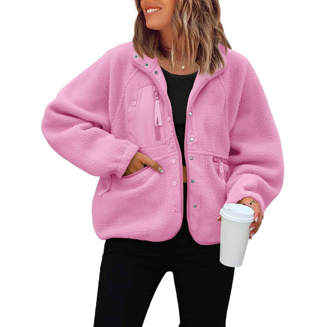 Brenvine | Damen Teddyjacke Fleecejacke mit Knopfleiste - Burgundy - Image 11