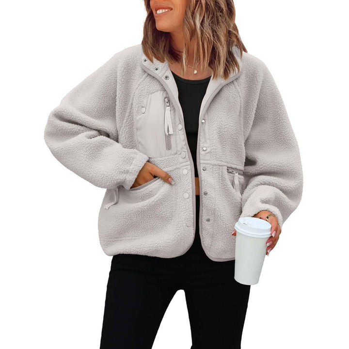 Brenvine | Damen Teddyjacke Fleecejacke mit Knopfleiste - Burgundy - Image 3