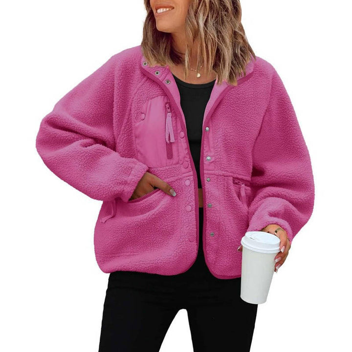 Brenvine | Damen Teddyjacke Fleecejacke mit Knopfleiste - Burgundy - Image 8
