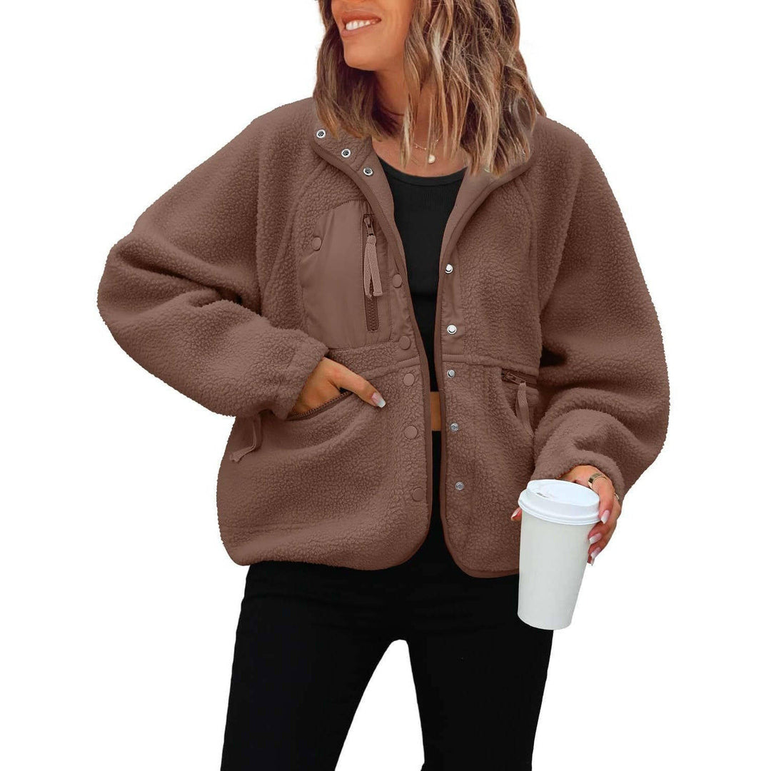 Brenvine | Damen Teddyjacke Fleecejacke mit Knopfleiste - Burgundy - Image 9