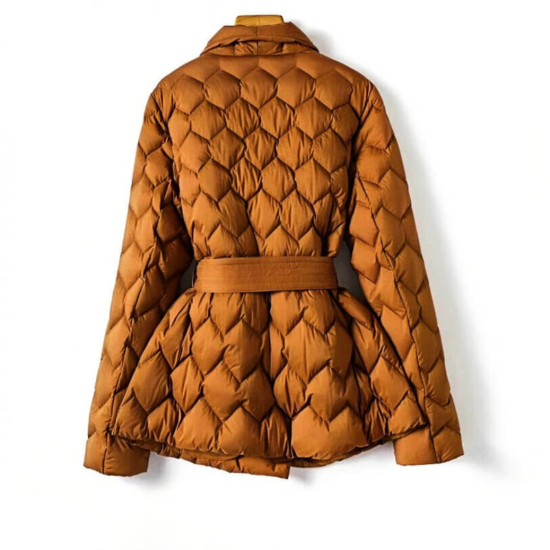 Britta | Damen Gesteppte Winterjacke mit Gürtel - Camel - Image 2