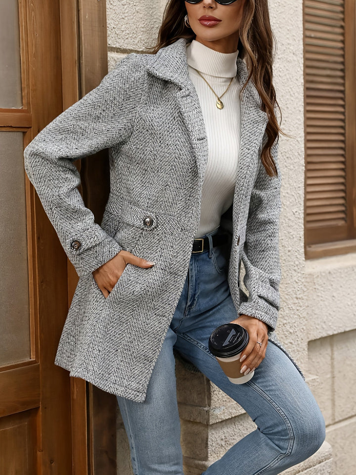 Brunhild | Damen Taillierter Wintermantel Grau - Light Grey - Image 3