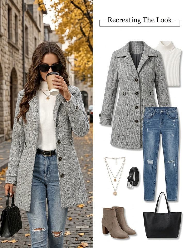 Brunhild | Damen Taillierter Wintermantel Grau - Light Grey - Image 6