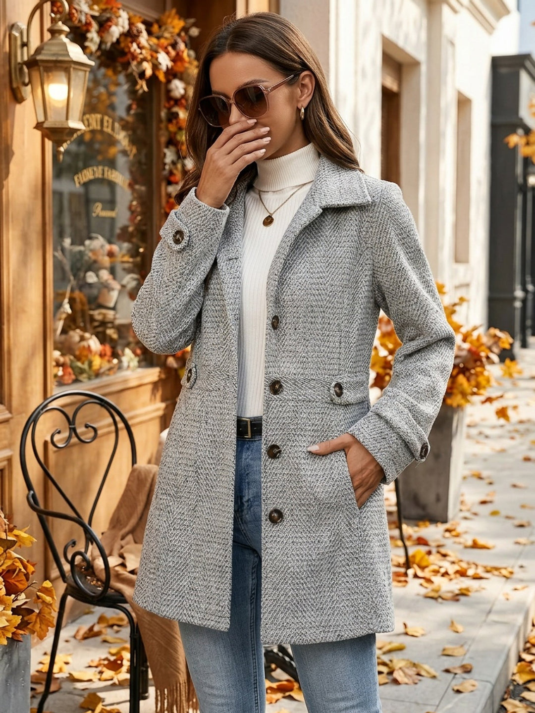 Brunhild | Damen Taillierter Wintermantel Grau - Light Grey - Image 7