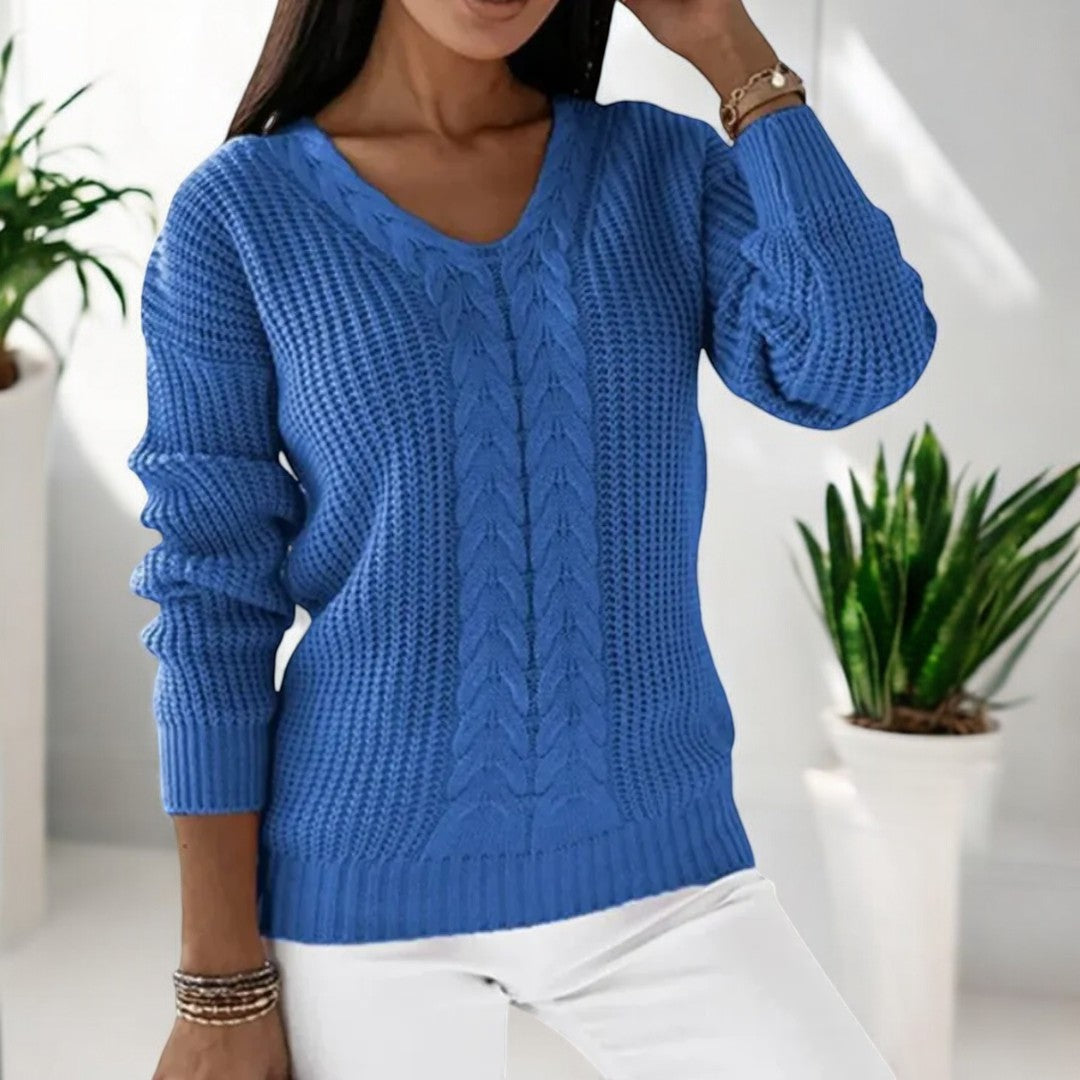 Brunwina | Damen Strickpullover mit Zopfmuster - Image 1