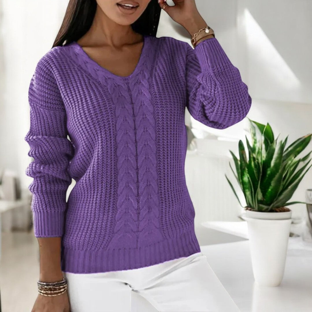Brunwina | Damen Strickpullover mit Zopfmuster - Image 3