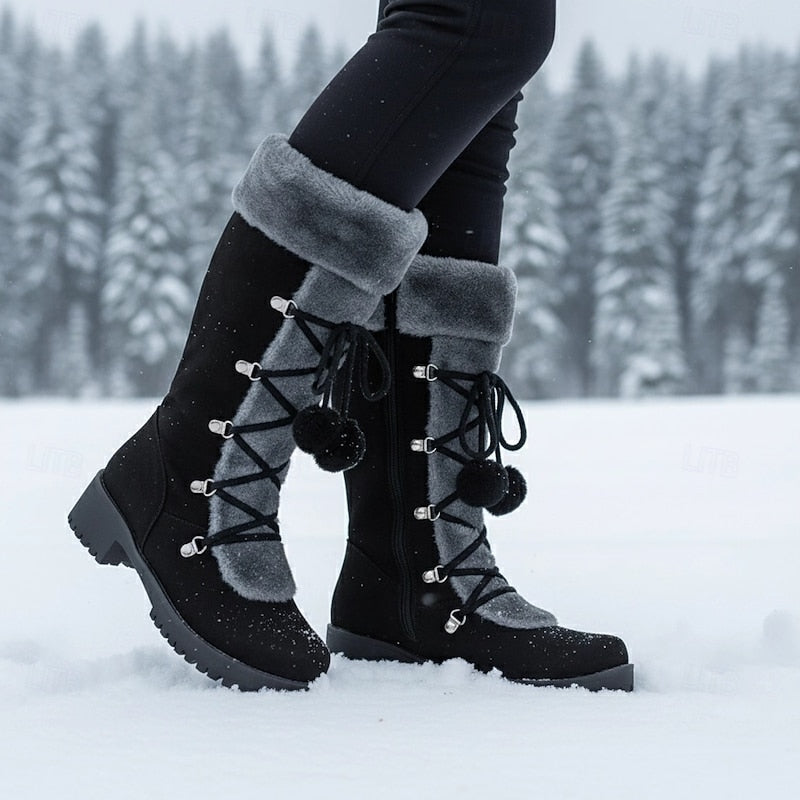 Bryndeka | Damen Kniehohe Winterstiefel mit Fellbesatz - Black - Image 1