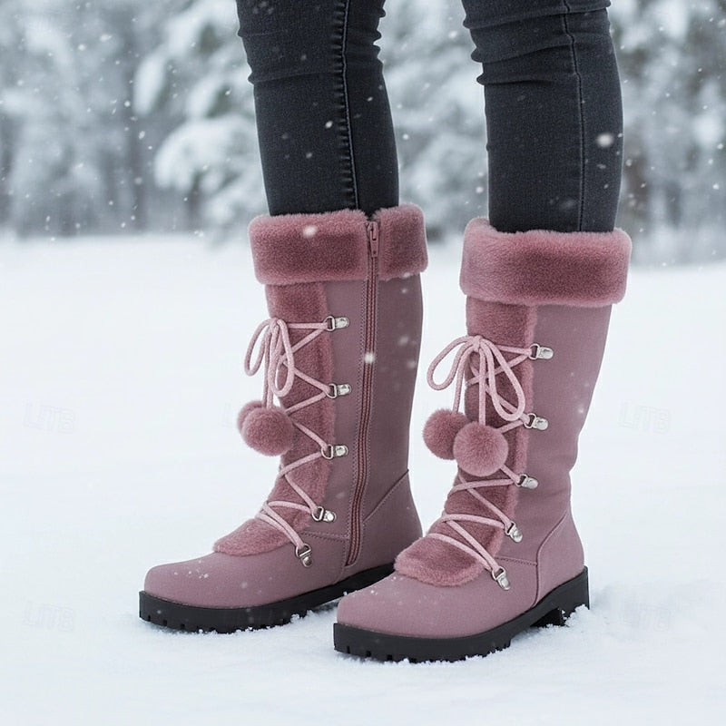 Bryndeka | Damen Kniehohe Winterstiefel mit Fellbesatz - Black - Image 2