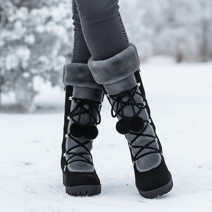 Bryndeka | Damen Kniehohe Winterstiefel mit Fellbesatz - Black - Image 4