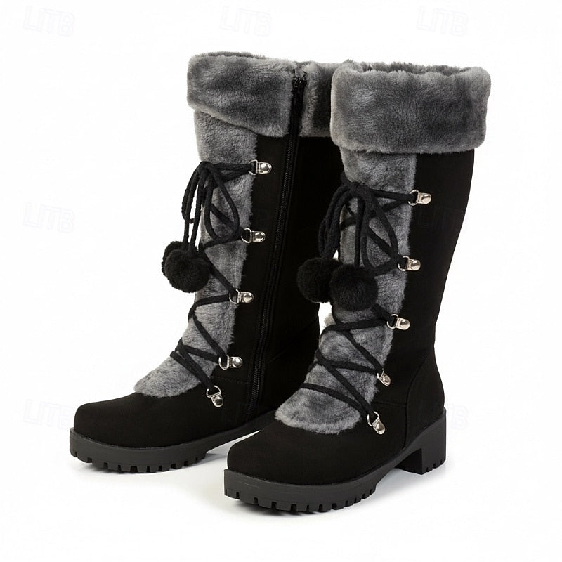 Bryndeka | Damen Kniehohe Winterstiefel mit Fellbesatz - Black - Image 5