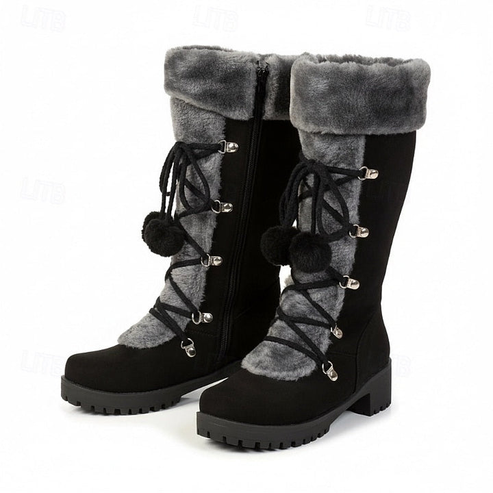Bryndeka | Damen Kniehohe Winterstiefel mit Fellbesatz - Black - Image 5
