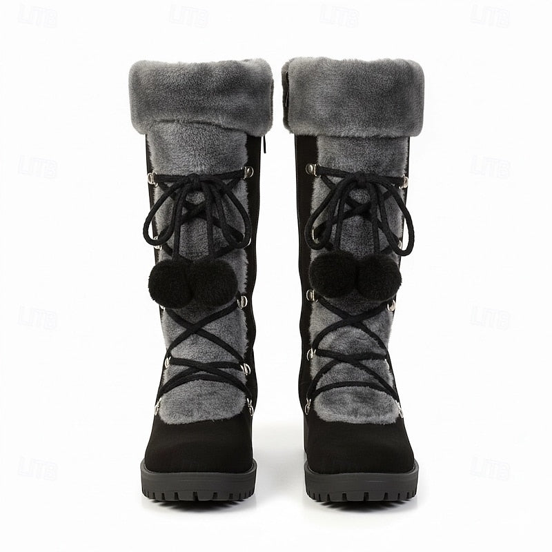 Bryndeka | Damen Kniehohe Winterstiefel mit Fellbesatz - Black - Image 6