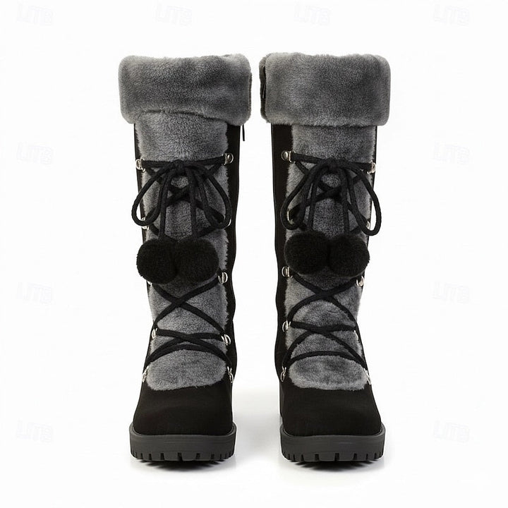 Bryndeka | Damen Kniehohe Winterstiefel mit Fellbesatz - Black - Image 6