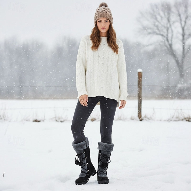 Bryndeka | Damen Kniehohe Winterstiefel mit Fellbesatz - Black - Image 7