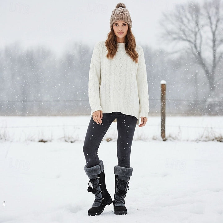 Bryndeka | Damen Kniehohe Winterstiefel mit Fellbesatz - Black - Image 7