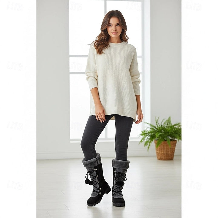 Bryndeka | Damen Kniehohe Winterstiefel mit Fellbesatz - Black - Image 8