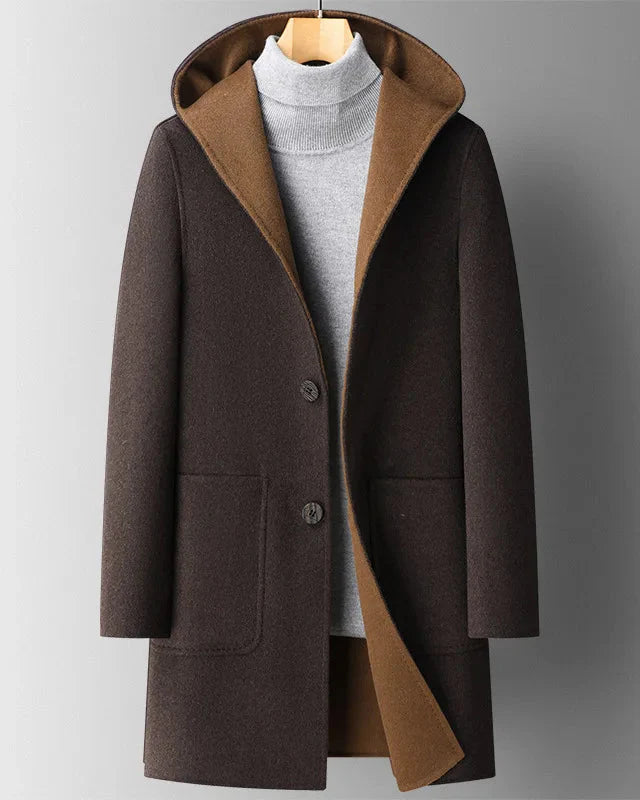 Bryndira | Damen Langer Wintermantel mit Kapuze - Dark Brown - Image 1