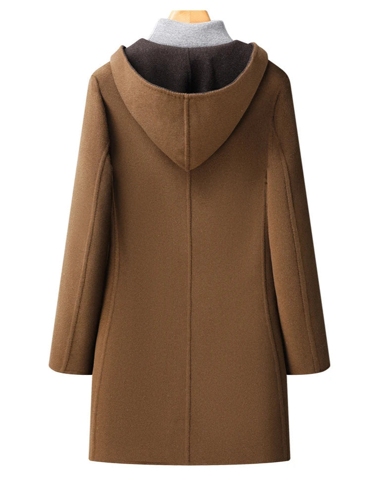Bryndira | Damen Langer Wintermantel mit Kapuze - Dark Brown - Image 4