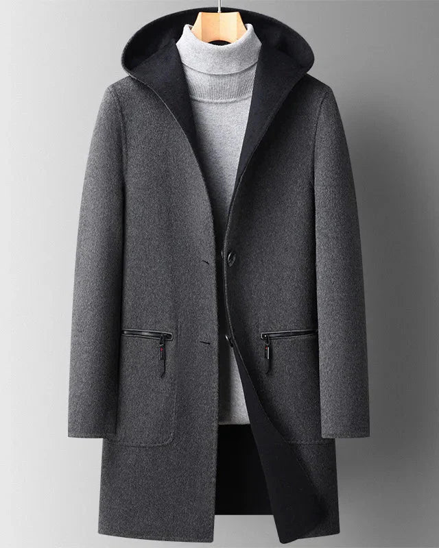 Bryndira | Damen Langer Wintermantel mit Kapuze - Dark Brown - Image 6