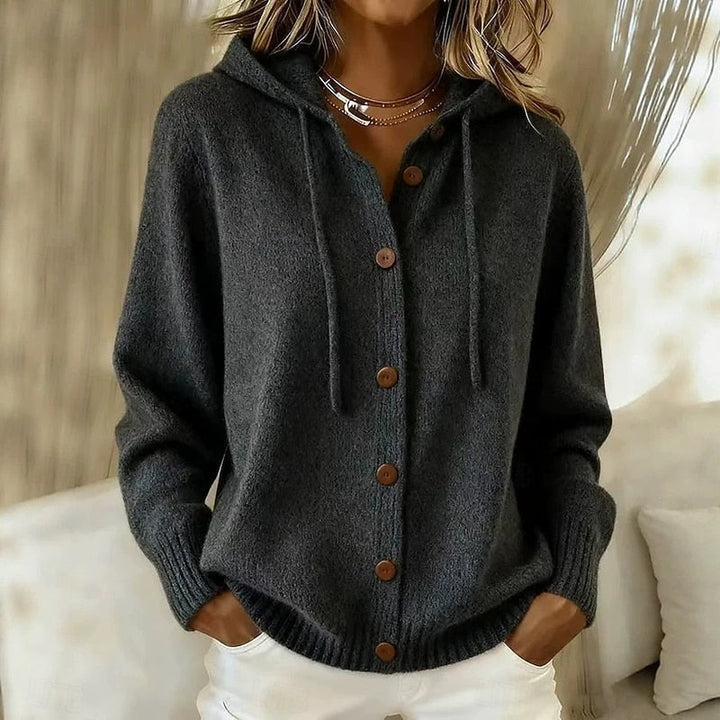 Bryndis | Damen Strickjacke mit Kapuze und Knopfleiste - Pink - Image 5