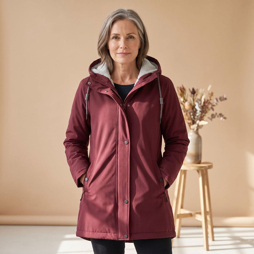 Brynheld | Damen Winterjacke Sherpa-gefüttert Kapuzen-Parka - Burgundy - Image 1