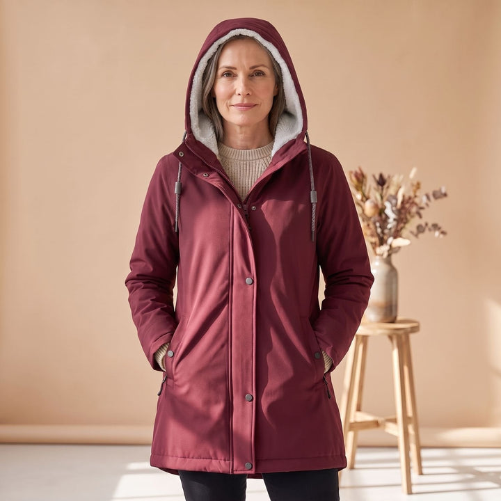 Brynheld | Damen Winterjacke Sherpa-gefüttert Kapuzen-Parka - Burgundy - Image 2