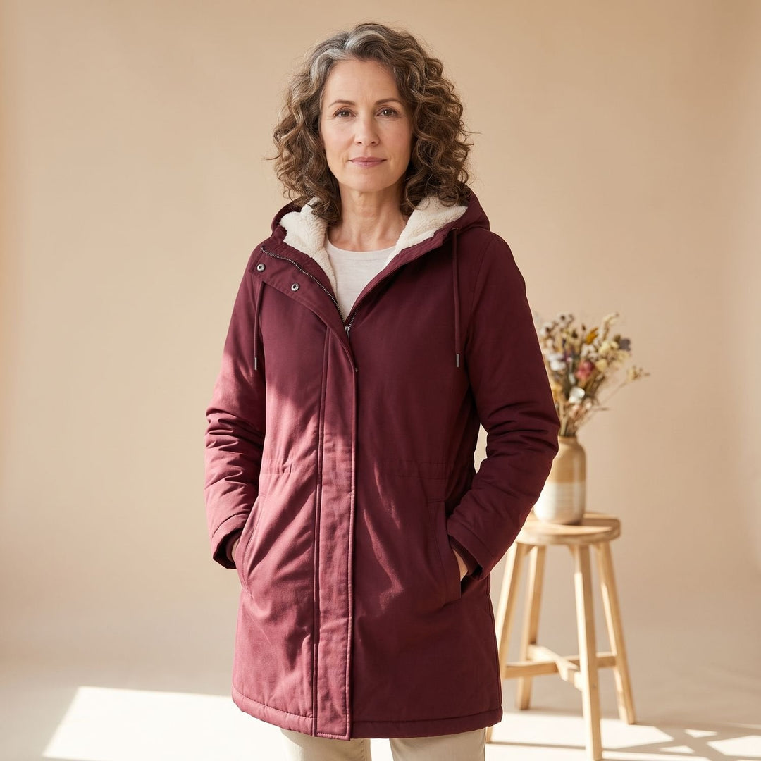 Brynheld | Damen Winterjacke Sherpa-gefüttert Kapuzen-Parka - Burgundy - Image 3