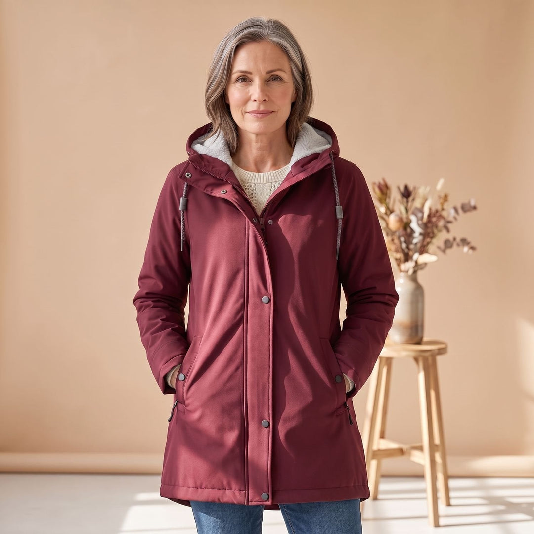Brynheld | Damen Winterjacke Sherpa-gefüttert Kapuzen-Parka - Burgundy - Image 4