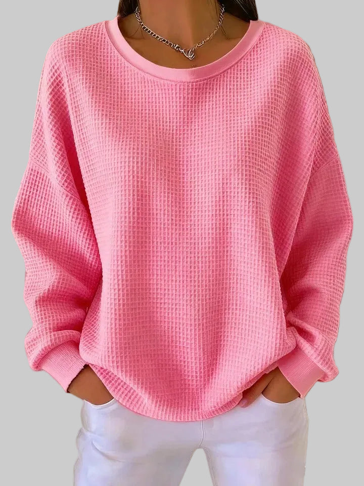 Brynolde | Damen Waffel-Pullover Oversize Rundhals - Image 1