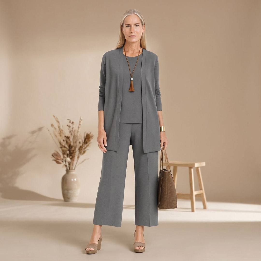 Brynsolde | Damen Strickjacke Set Weite Hose Cardigan - Grey - Image 1