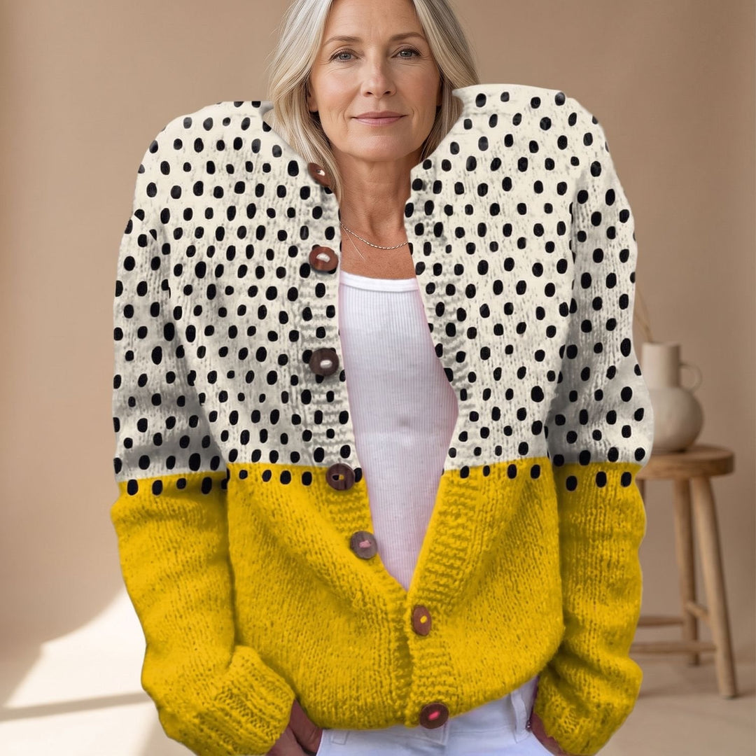 Brynveka | Damen Strickjacke Colorblock Polka-Dot Cardigan - Image 1