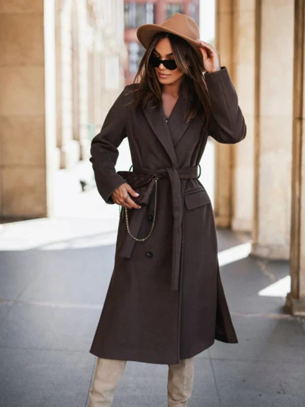 Brynvela | Damen Langer Wintermantel mit Reverskragen - Dark Brown - Image 1