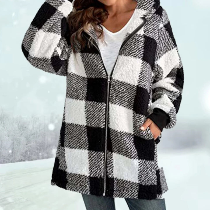 Brynveld | Damen Fleece-Wintermantel Kapuze Karo - Image 1