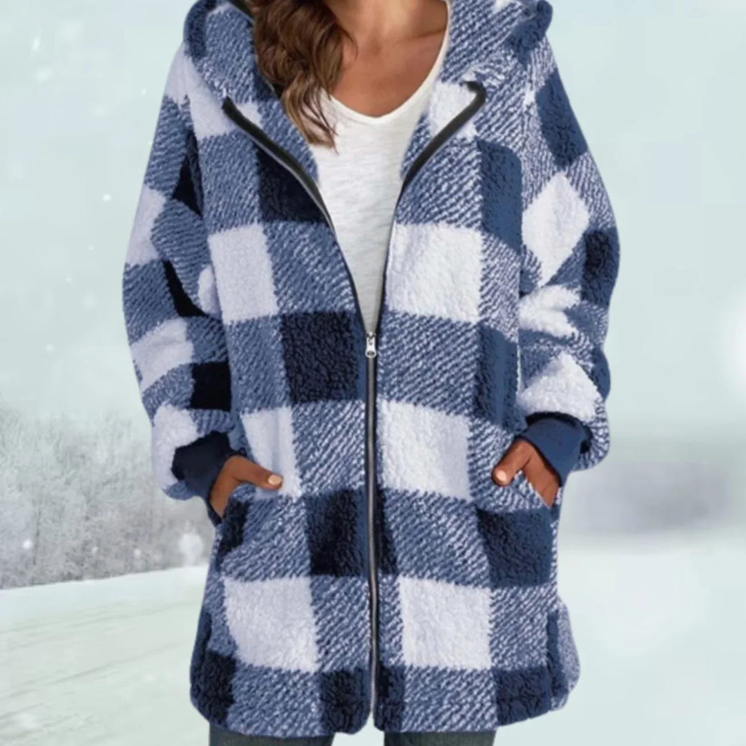Brynveld | Damen Fleece-Wintermantel Kapuze Karo - Image 2