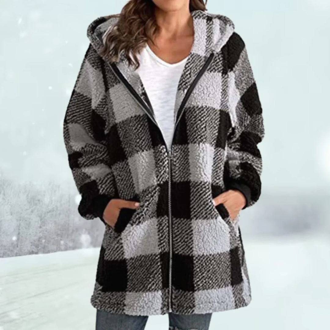 Brynveld | Damen Fleece-Wintermantel Kapuze Karo - Image 3