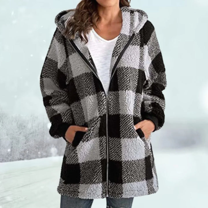 Brynveld | Damen Fleece-Wintermantel Kapuze Karo - Image 3