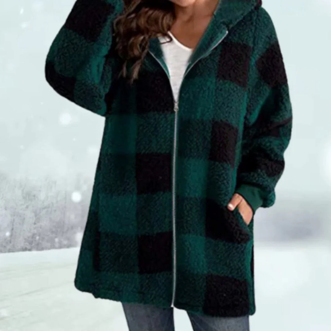Brynveld | Damen Fleece-Wintermantel Kapuze Karo - Image 4