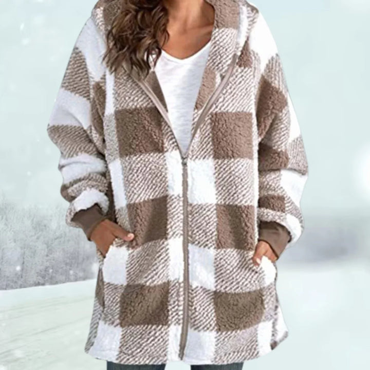 Brynveld | Damen Fleece-Wintermantel Kapuze Karo - Image 5