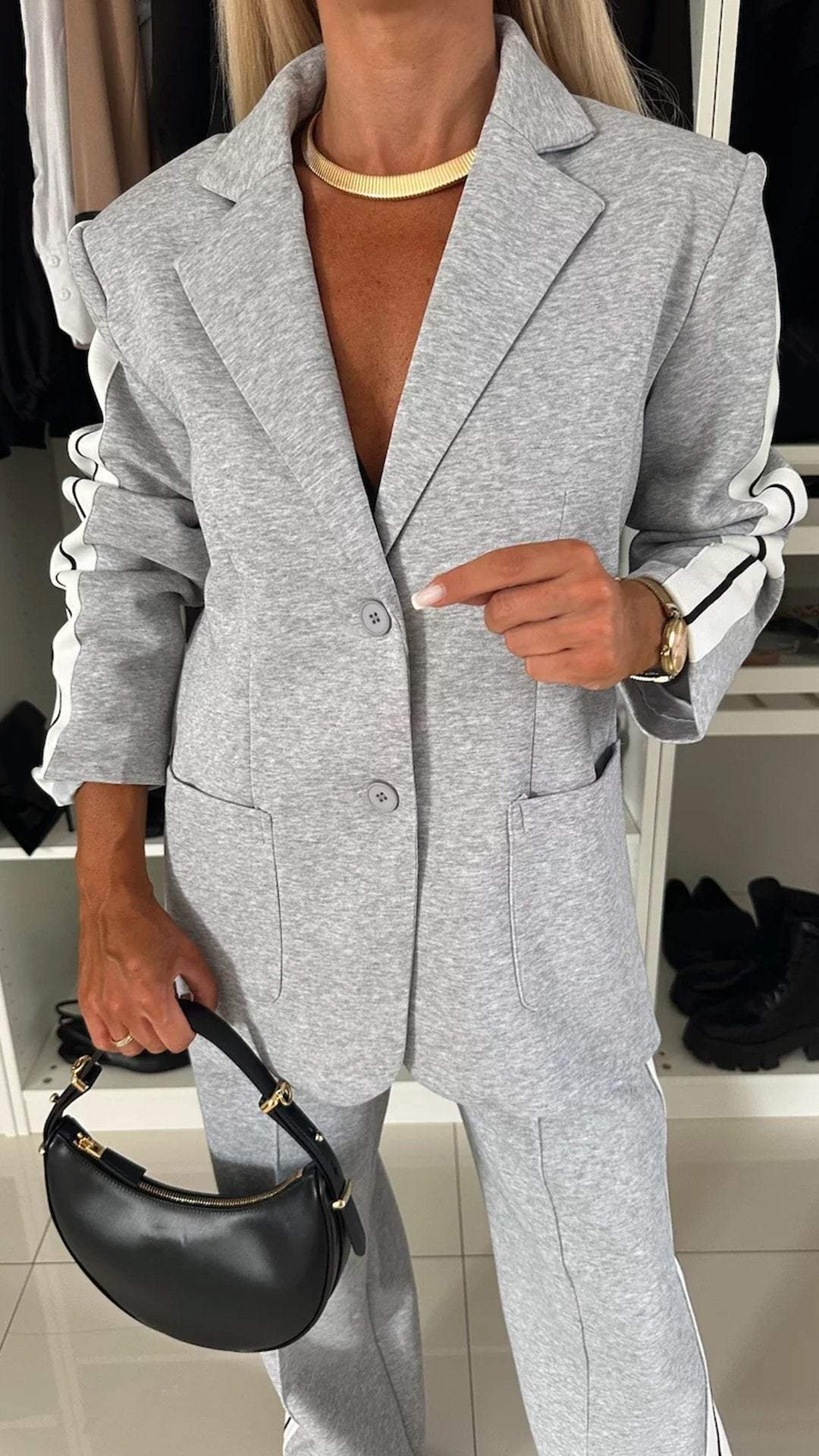 Brynveld | Damen Jacken-Set Joggingstreifen Grau - Light Grey - Image 3