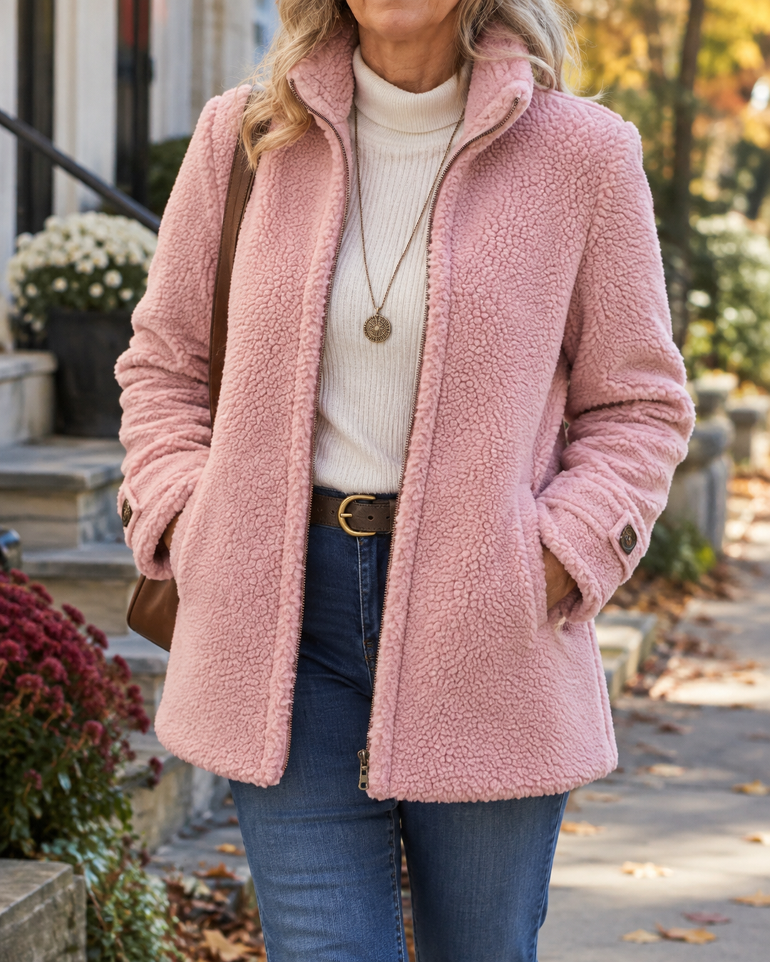 Brynveld | Damen Wintermantel Teddyfleece mit Stehkragen - Pink - Image 1