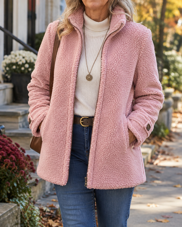 Brynveld | Damen Wintermantel Teddyfleece mit Stehkragen - Pink - Image 1