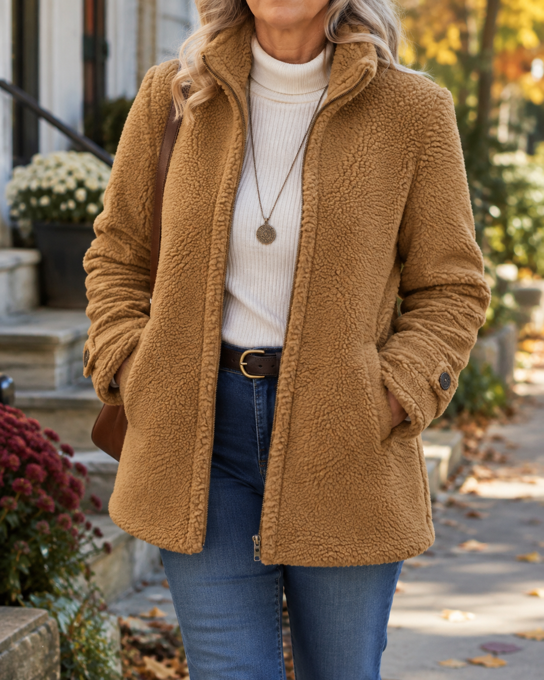 Brynveld | Damen Wintermantel Teddyfleece mit Stehkragen - Pink - Image 5