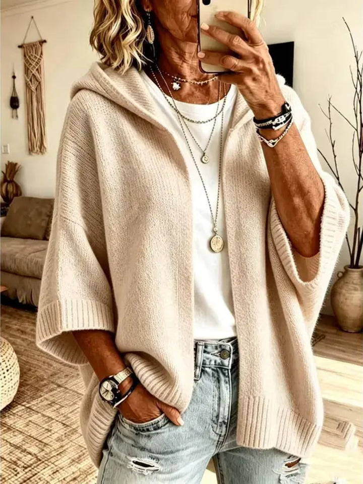 Brynvorne | Damen Kapuzen-Strickjacke Oversize Offen - Beige - Image 1